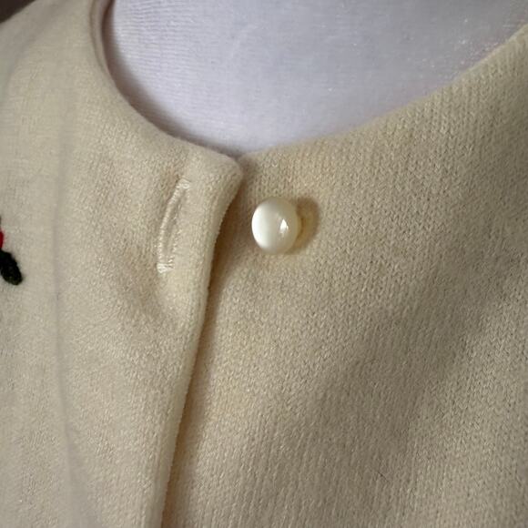 Vintage Jantzen Wool Cardigan Floral Embroidered Sweater Ivory Red Size 38 - Picture 5 of 9